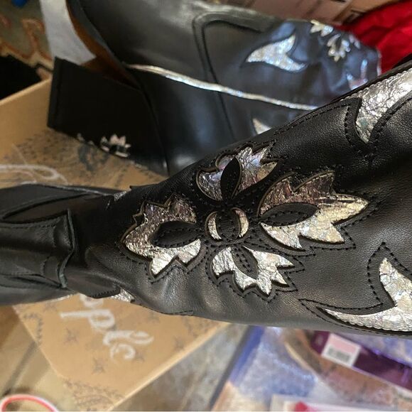 Free People Sz 10 Sparks Fly Western boots black silver leather cowboy cowgirl - Picture 13 of 13